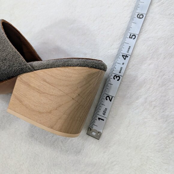 CERI HOOVER Miller Mule 7 Wood Heel Hand-Carved Gray Suede Leather Upper - Picture 13 of 13
